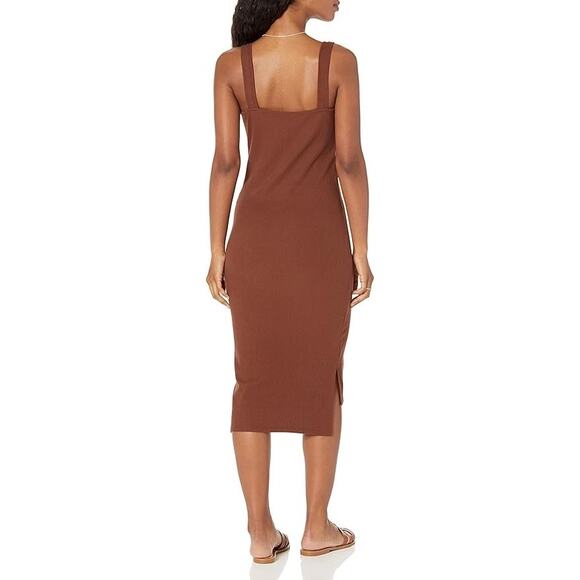 The Drop Amelia Ribbed Tank Midi Dress in Chocolate Brown – Medium - Picture 3 of 12
